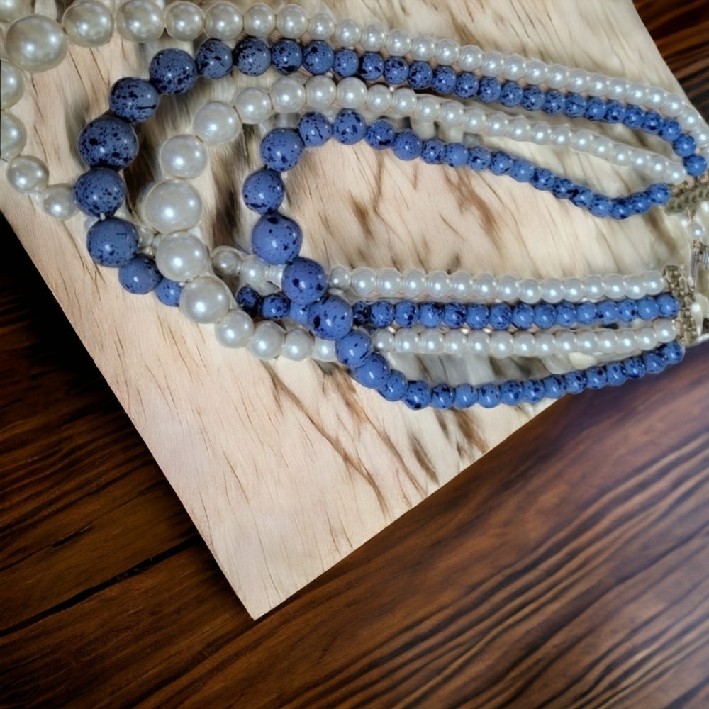 Blue and White Multi layer necklace